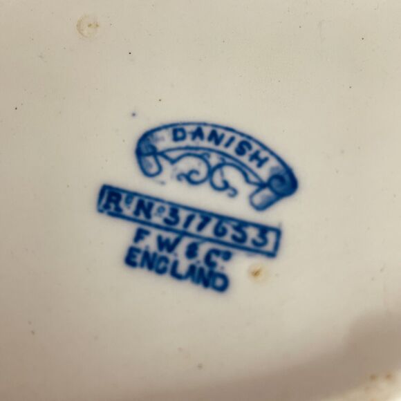 F Winkle FW & Co Danish Oval Vegetable Salad Serving Bowl Dish Flow Blue 9.5"x7" - Picture 13 of 14